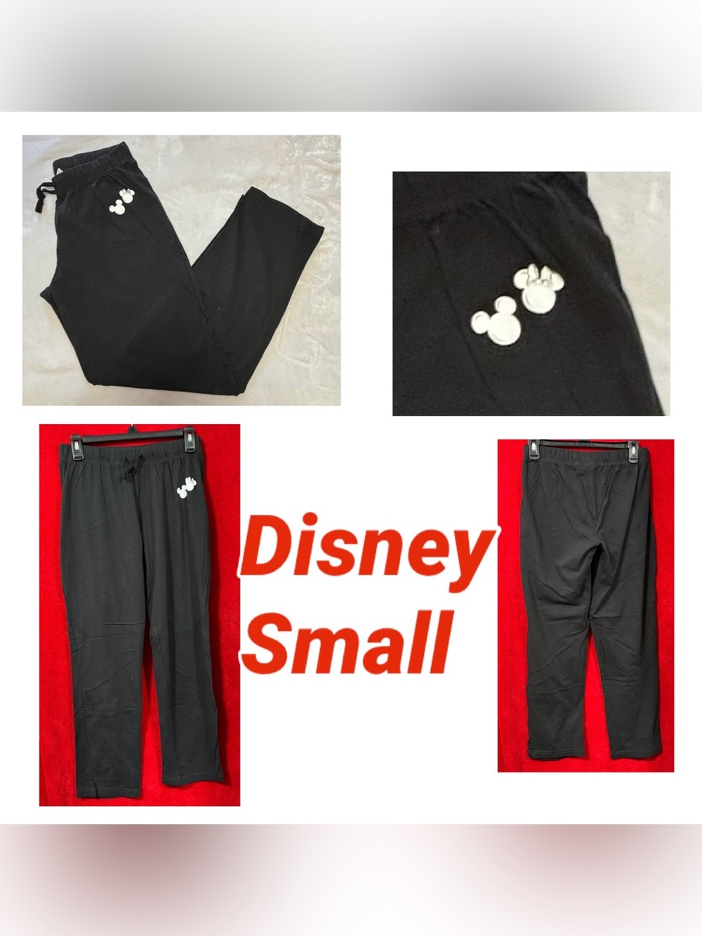 Disney Mickey Minnie Mouse Open Leg Lounge Pants Black Size Small 4/6